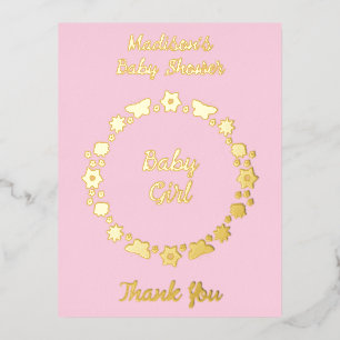 Pink Baby Girl Butterflies und Blume Babydusche Folien Feiertagspostkarte