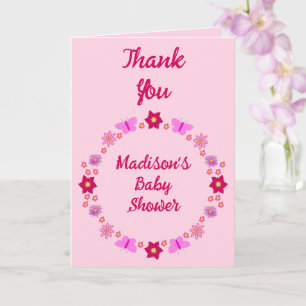 Pink Baby Girl Butterflies und Blume Babydusche Karte