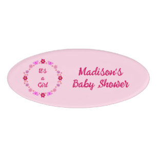 Pink Baby Girl Butterflies und Blume Babydusche Namenschild