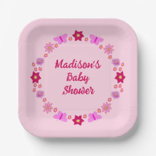 Pink Baby Girl Butterflies und Blume Babydusche Pappteller