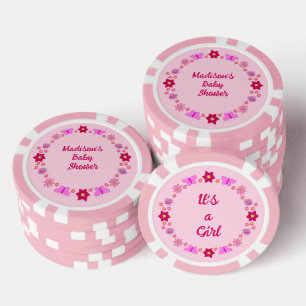 Pink Baby Girl Butterflies und Blume Babydusche Pokerchips