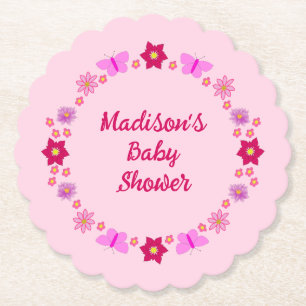 Pink Baby Girl Butterflies und Blume Babydusche Untersetzer