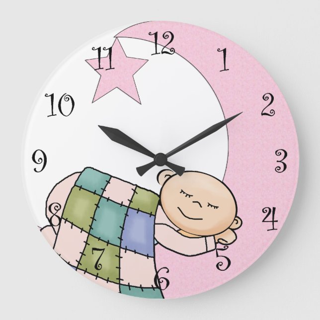 Pink Baby Girl Clocks Große Wanduhr (Vorderseite)