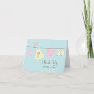 Pink Baby Girl Clothesline Thank You Note Card Dankeskarte