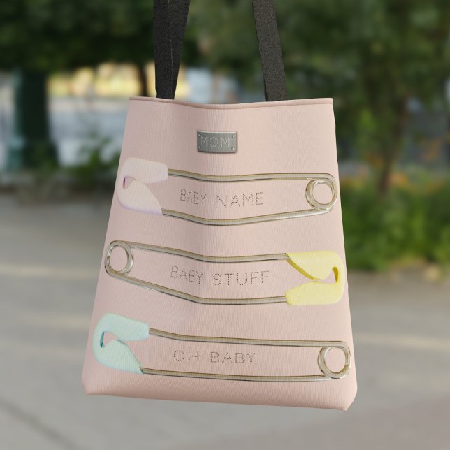 Pink Baby Girl Diaper Buttone Personalisiert Totbe (Just add your initials and baby name to this cute pink diaper pin tote bag)