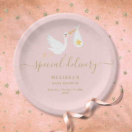 Pink Baby Girl Dusche Special Lieferung Stork Star Pappteller