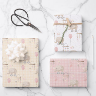 Pink Baby Girl Elephant Geschenkpapier Set