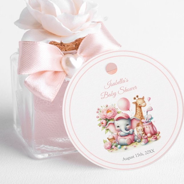 Pink Baby Girl Elephant & Giraffe Golf Baby Dusche Geschenkanhänger (Add to small favor gifts will make a sweet touch "fore" your guest! )