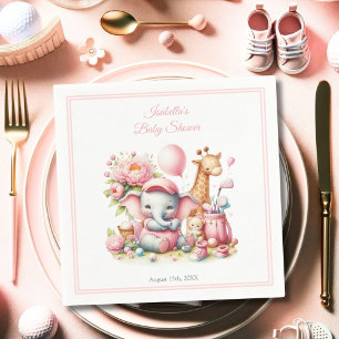 Pink Baby Girl Elephant & Giraffe Golf Baby Dusche Serviette