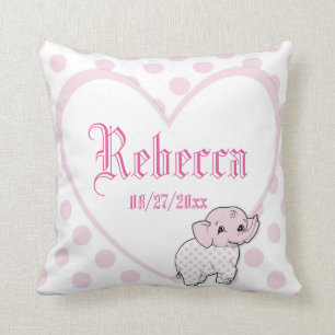 Pink Baby Girl Elephant Herz und Polka Dosen Kissen