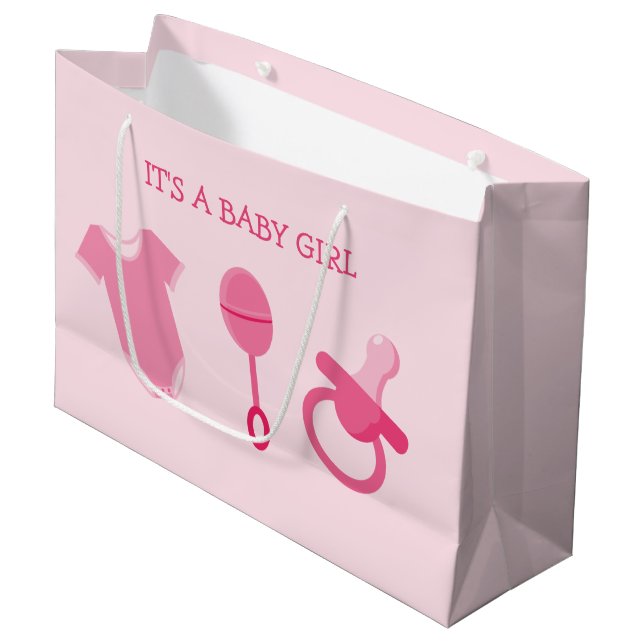 Pink Baby Girl Es ist ein Baby Girl Große Geschenktüte (Vorderseite Schrägansicht)