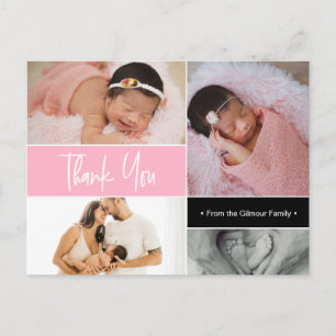 Pink Baby Girl Foto Collage Birth Intro Vielen Dan Postkarte