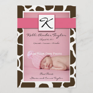Pink Baby Girl Geburtserklärung Giraffe Muster Ankündigung