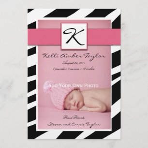 Pink Baby Girl Geburtserklärung Zebra Muster Ankündigung