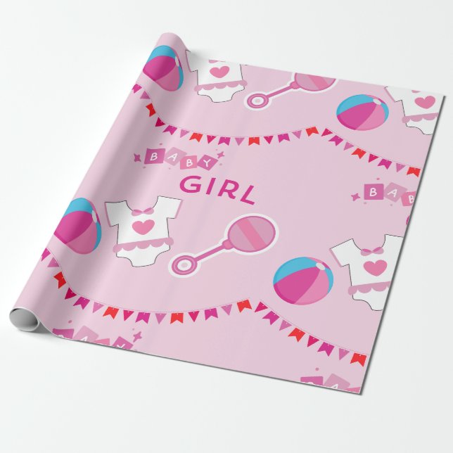 Pink Baby Girl Geschenkpapier (Ungerollt)