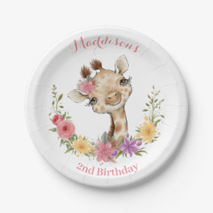 Pink Baby Girl Giraffe Geburtstag Pappteller