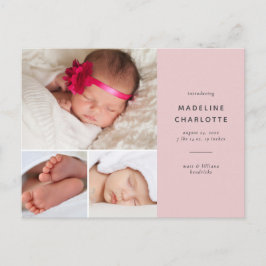 Pink Baby Girl Multi-Foto Neugeborene Ankündigung Postkarte