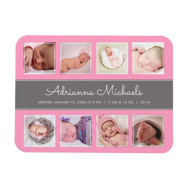 Pink Baby Girl Newborn Foto von Leimbildung Magnet (Horizontal)
