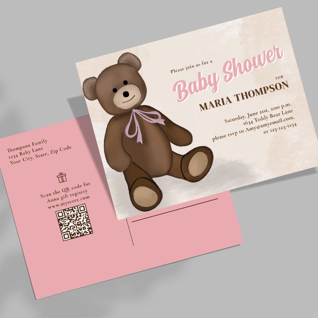 Pink Baby Girl Niedlich Dusche Einladungen (Cute pink baby shower custom invitation postcard.)