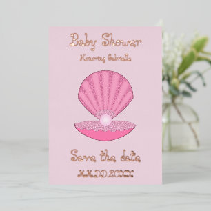 Pink Baby Girl Oyster Muschel und Pearl Baby Dusch Folien Feiertagskarte