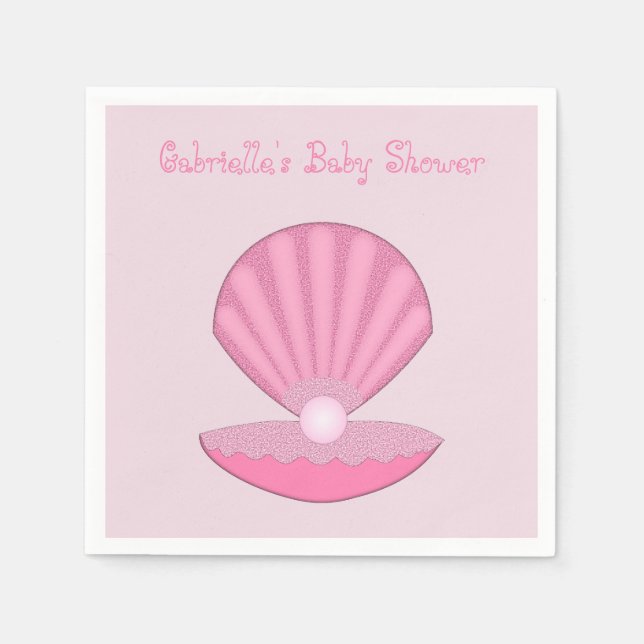 Pink Baby Girl Oyster Muschel und Pearl Baby Dusch Serviette (Vorderseite)