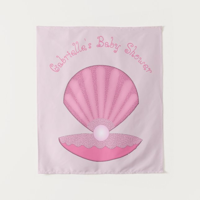 Pink Baby Girl Oyster Muschel und Pearl Baby Dusch Wandteppich (Vorderseite)