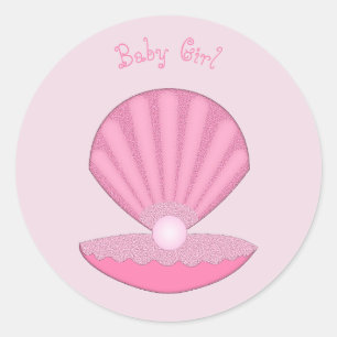 Pink Baby Girl Oyster Muschel und Pearl Custom Runder Aufkleber