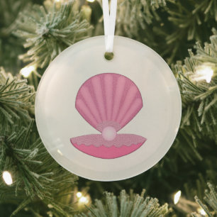 Pink Baby Girl Oyster Muschel und Perle Ornament Aus Glas
