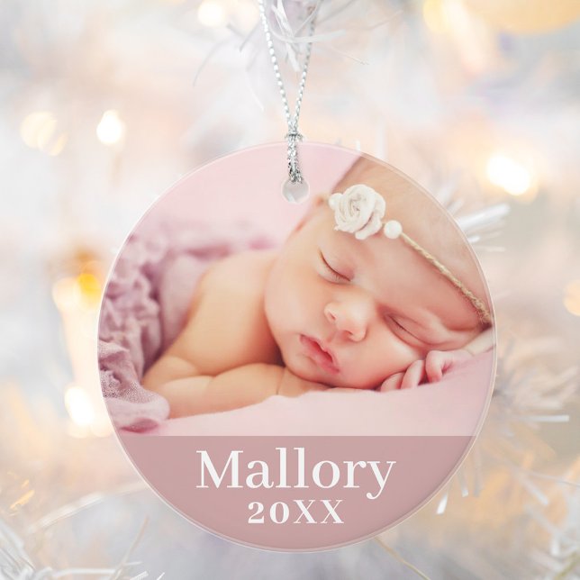 Pink Baby Girl Personalisiert Name Foto Ornament (Von Creator hochgeladen)