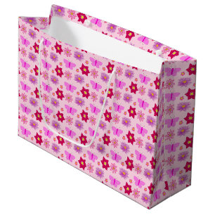 Pink Baby Girl Schmetterlinge und Blume Gemustert Große Geschenktüte