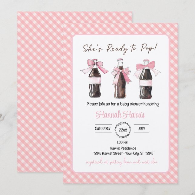 Pink Baby Girl Soda Ready to POP Baby Shower  Einladung (Vorne/Hinten)