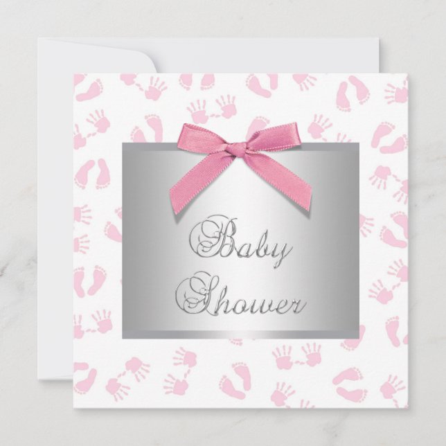 Pink Baby Hands Feet Baby Girl Dusche Einladung (Vorderseite)