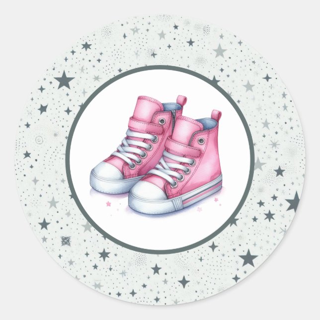 Pink Baby High Tops Babydusche Runder Aufkleber (Vorderseite)