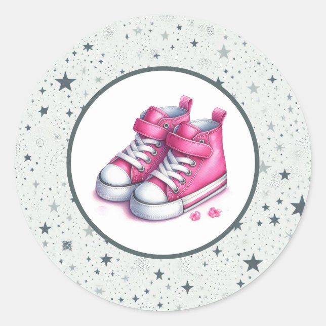 Pink Baby High Tops Babydusche Runder Aufkleber (Vorderseite)