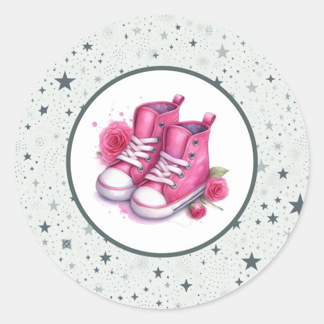Pink Baby High Tops Babydusche Runder Aufkleber (Vorderseite)