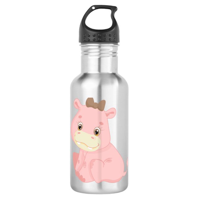 Pink Baby Hippo Edelstahlflasche (Vorderseite)
