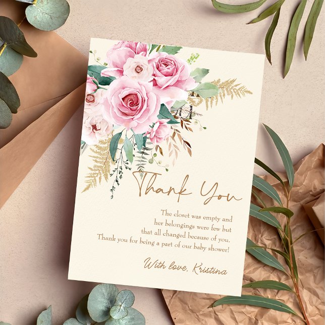 Pink Baby in Bloom Boho Bloral Baby Dusche Dankeskarte (Von Creator hochgeladen)