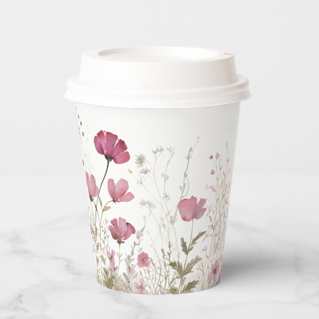 Pink Baby In Bloom Floral Wildflower Baby Shower Pappbecher (Vorderseite)