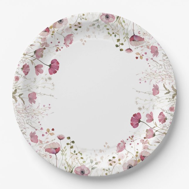 Pink Baby In Bloom Floral Wildflower Baby Shower Pappteller (Vorderseite)