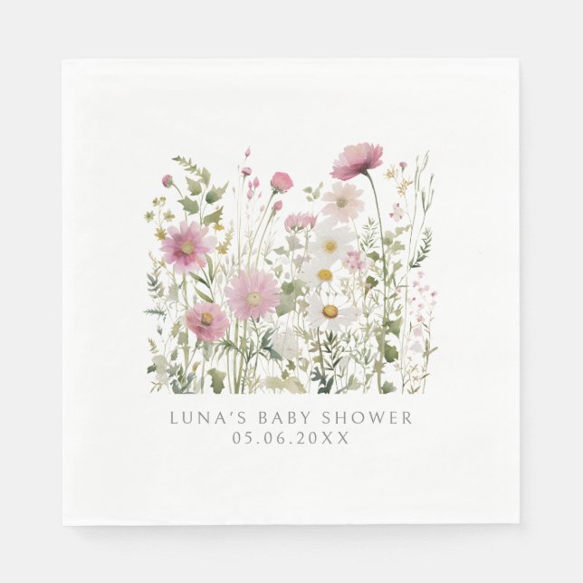 Pink  Baby In Bloom Floral Wildflower Baby Shower Serviette (Vorderseite)