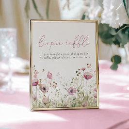 Pink Baby In Bloom Floral Wildflower Diaper Raffle Poster