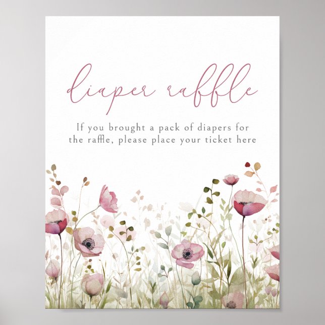 Pink Baby In Bloom Floral Wildflower Diaper Raffle Poster (Vorne)