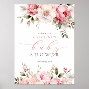 Pink Baby in Bloom Girl Babydusche Begrüßungszeich Poster