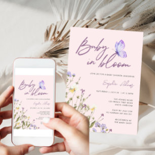 Pink Baby in Bloom Wildblume Babydusche Einladung