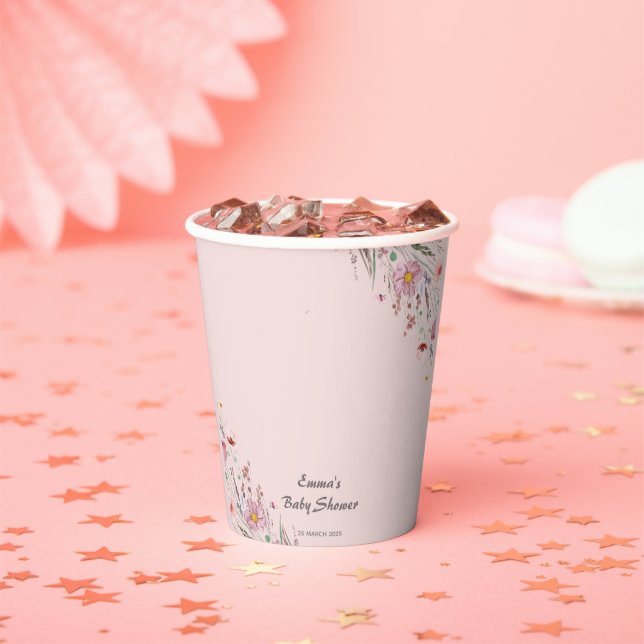 Pink Baby in Bloom Wildblume Babydusche Pappbecher (Insitu)