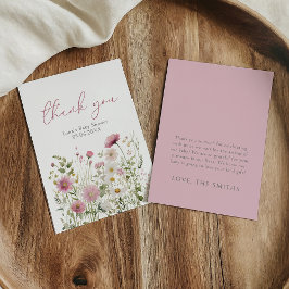 Pink Baby In Bloom Wildflower Baby Shower Flat Dankeskarte
