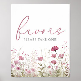 Pink Baby In Bloom Wildflower Shower Favor Sign Poster
