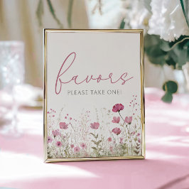 Pink Baby In Bloom Wildflower Shower Favor Sign Poster