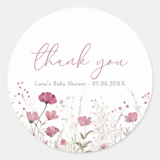 Pink Baby In Bloom Wildflower Shower Favor Sticker (Vorderseite)
