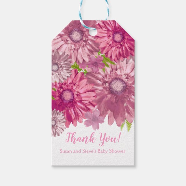 Pink Baby in Blütenbrunch-Dusche Geschenkanhänger (Vorderseite)